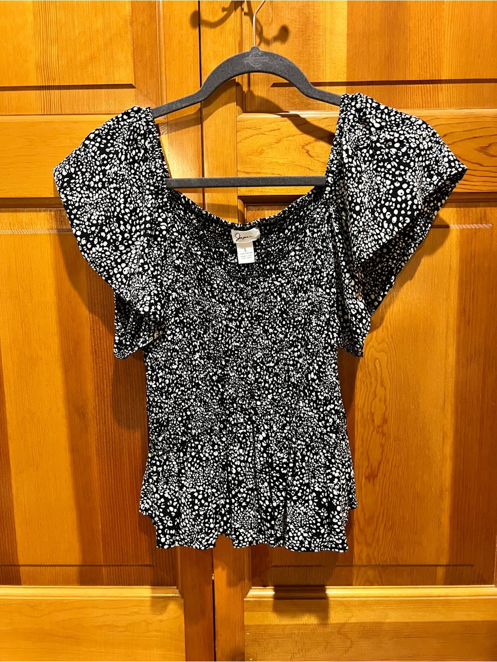 Smocked Black and White Puff Sleeve Blouse